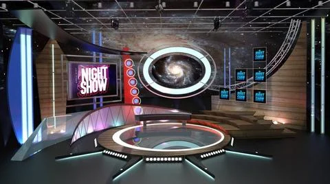  Virtual TV Studio Talkshow 1. 3d Rendering. Virtual set studio for chroma... Stock Photos