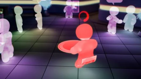 Virtual universe avatar with loading wheel above head Stock Illustration