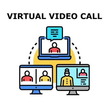 Virtual video call connecting remote online participants Stock Illustration