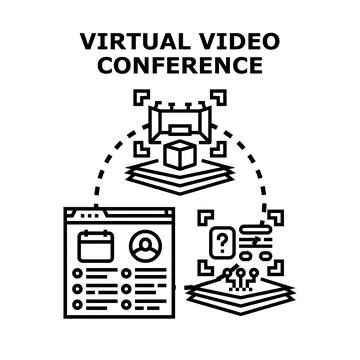 Virtual video conference connecting remote team members digitally Stock Illustration