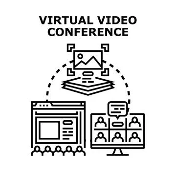 Virtual video conference connecting remote people online Stock Illustration