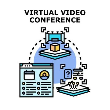 Virtual video conference connecting remote team members digitally Stock Illustration