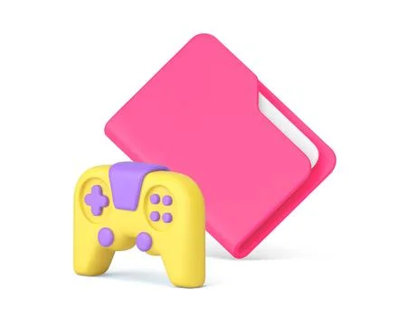 Virtual video game cloud storage management file folder and gamepad 3d icon.. Stock Illustration