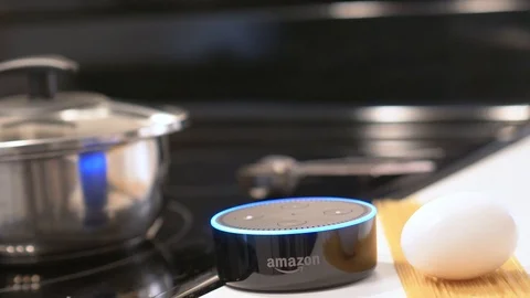 Virtual Voice Activated Assistant Inside a Kitchen While Cooking With Audio R 스톡 동영상 93564623