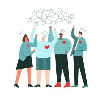 Virtual volunteer concept multicultural Online charity community flat vector  Stock Illustration