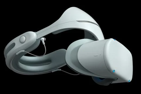 Virtual white reality glasses isolated on black background. 3d rendering Stock Illustration