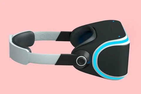 Virtual white reality glasses isolated on pink background. 3d rendering Stock Illustration