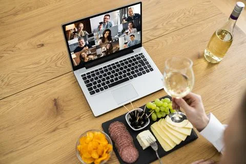 Virtual Wine Tasting Dinner Event Online Stock Photos