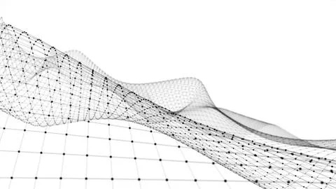 Virtual wireframe landscape flight simulation 3d illustration Stock Illustration
