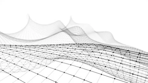 Virtual wireframe landscape flight simulation 3d illustration Stock Illustration
