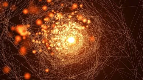 Virtual wireframe technology tunnel. Abstract background with flares Virtu... Stock Photos