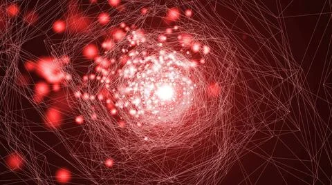 Virtual wireframe technology tunnel. Abstract background with flares Virtu... Foto stock
