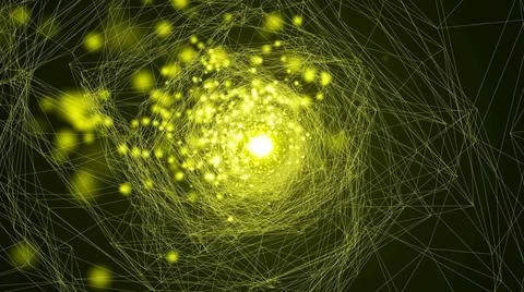 Virtual wireframe technology tunnel. Abstract background with flares Virtu... Stock Photos
