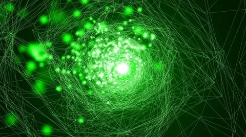 Virtual wireframe technology tunnel. Abstract background with flares Virtu... Stock Photos