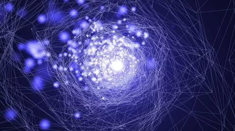 Virtual wireframe technology tunnel. Abstract background with flares Virtu... Stock Photos