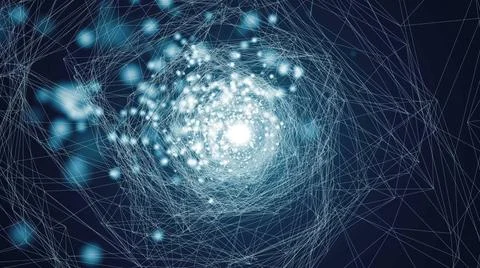 Virtual wireframe technology tunnel. Abstract background with flares Virtu... Stock Photos