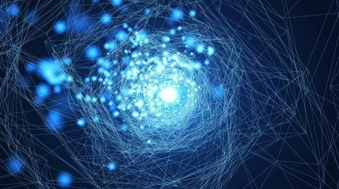 Virtual wireframe technology tunnel. Abstract background with flares Virtu... Stock Photos