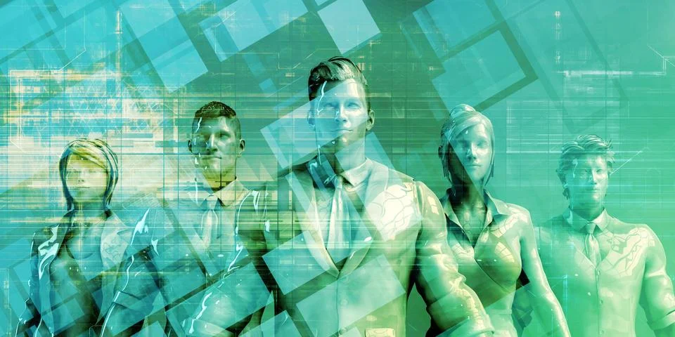 Virtual Workforce Systems in AI Office Background 스톡 일러스트