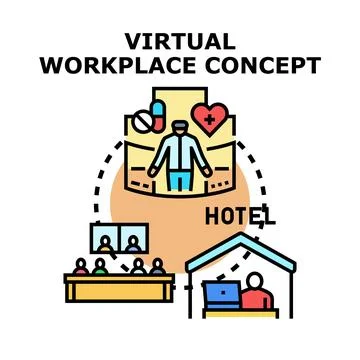 Virtual workplace concept connecting remote teams and healthcare Stock Illustration