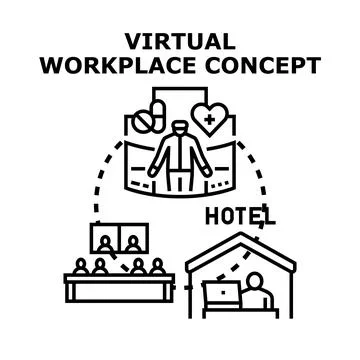 Virtual workplace concept connecting remote teams and healthcare Stock Illustration