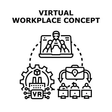 Virtual workplace concept creating remote work environment Stock Illustration
