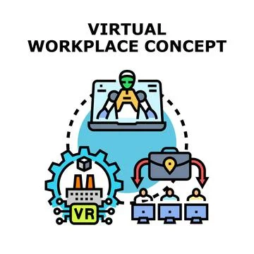 Virtual workplace concept creating remote work environment イラスト素材