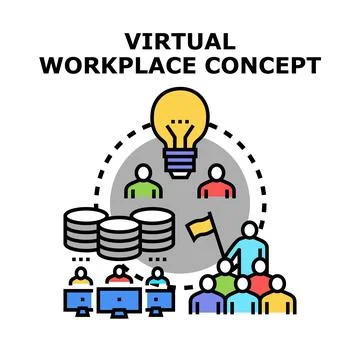 Virtual workplace concept establishing remote business team Illustrazione stock