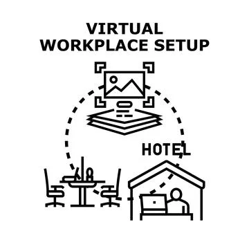 Virtual workplace setup enabling remote work and flexibility Stock Illustration