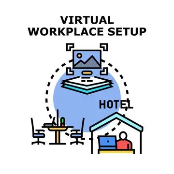 Virtual workplace setup enabling remote work and flexibility Stock Illustration
