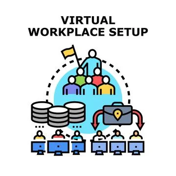 Virtual workplace setup illustrating remote team collaboration Stock Illustration
