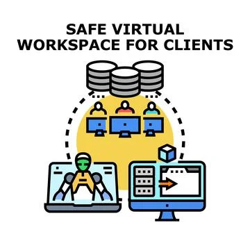Virtual workspace with secured client data access and server hosting 스톡 일러스트