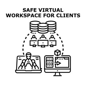 Virtual workspace with secured client data access and server hosting Stock Illustration
