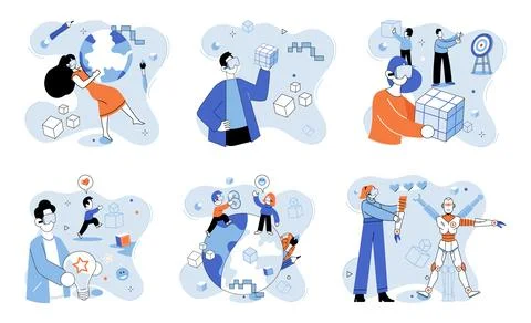 Virtual world. The future virtual world lies in evolution immersive digital Stock Illustration