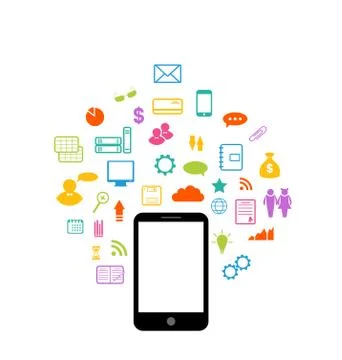 Virtual world with smartphone, set infographic element Stock Illustration