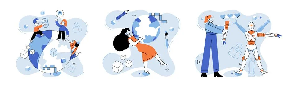 Virtual world. VR Virtual Reality technology revolutionizes way we experience イラスト素材