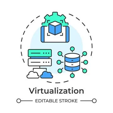 Virtualization flat linear concept icon Stock Illustration