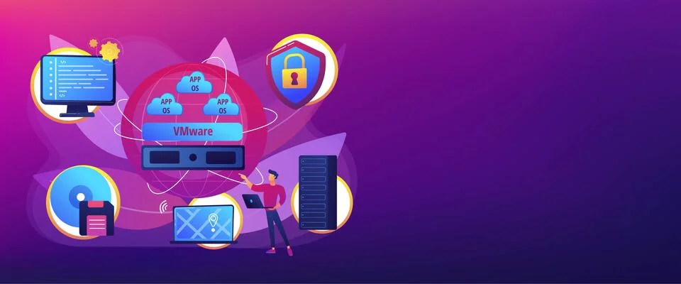 Virtualization technology concept banner header Illustrazione stock