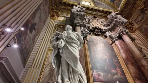 Virtues and angel statues decorating Cappella San Gaetano Thiene in Rome Stock Footage 338010289