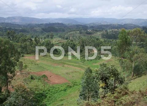 Virunga mountains and clouded sky Stock Photos
