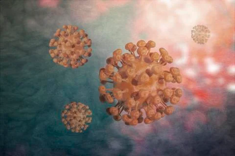 Virus 3D model in orange floating with textured background Stock Illustration