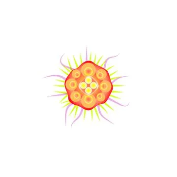 Virus abstract flat icon, orange bacteria with tentacles, flu under a microscope Stock Illustration