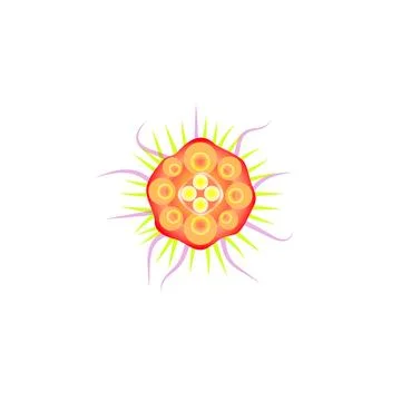Virus abstract flat icon, orange bacteria with tentacles, flu under a microscope Stock Illustration
