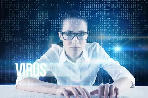 Virus against blue technology interface with binary code Stock Illustration