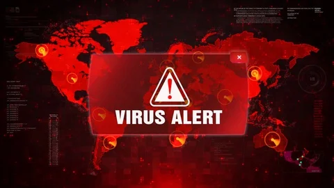 VIRUS ALERT Alert Warning Attack on Screen World Map Loop Motion. Stock Footage 99219372