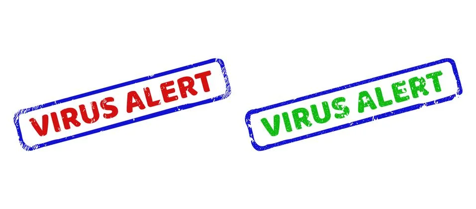 VIRUS ALERT Bicolor Rough Rectangle Stamp Seals with Unclean Styles Stock Illustration