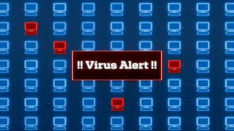 Virus alert, computer network, warning sign. Stock Footage 303000556