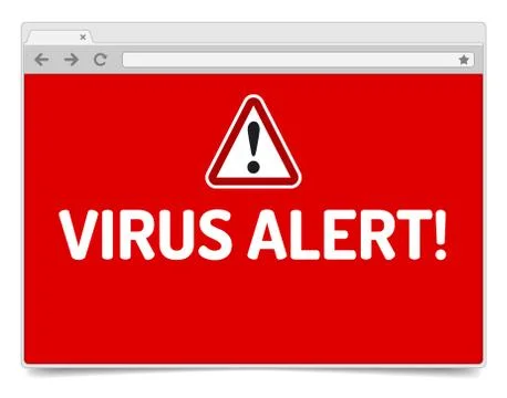 Virus alert on opened internet browser window with shadow. Stock Illustration