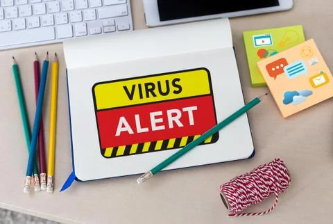 Virus Alert Warning Digital Browsing Firewall Hacker Protection Concept Stock Photos