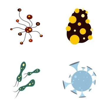 Virus and bacteria cartoon flat style icon set Stock Illustration