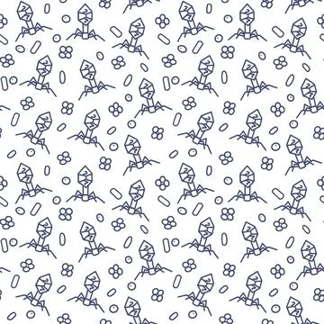Virus and bacteria line vector doodle simple seamless pattern Illustrazione stock